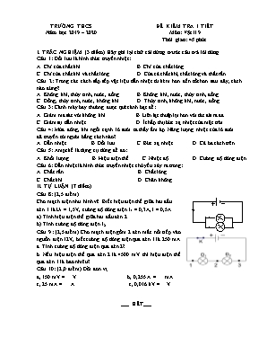 Đề kiểm tra 1 tiết môn Vật lý Lớp 9 - Năm học 2019-2020